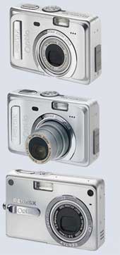 Цифровые фотокамеры Pentax Optio S5z, Optio S55 и Optio S45.